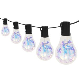 Commercial A19 E17 LED string lights with rainbow reflective inner strips on black wire