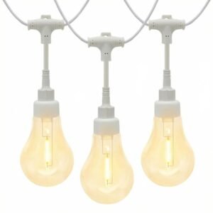 IP65 waterproof A19 modular string lights with secure screw-lock system and large shatterproof bulbs