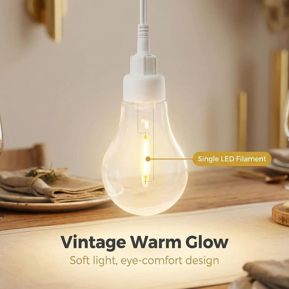 Vintage style warm glow A19 filament LED bulb with white socket for commercial string lights