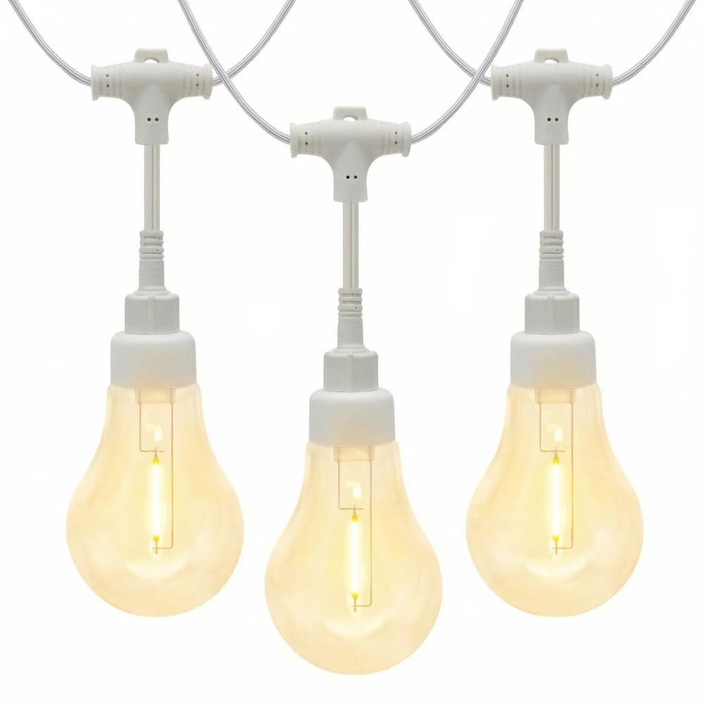 IP65 waterproof A19 modular string lights with secure screw-lock system and large shatterproof bulbs