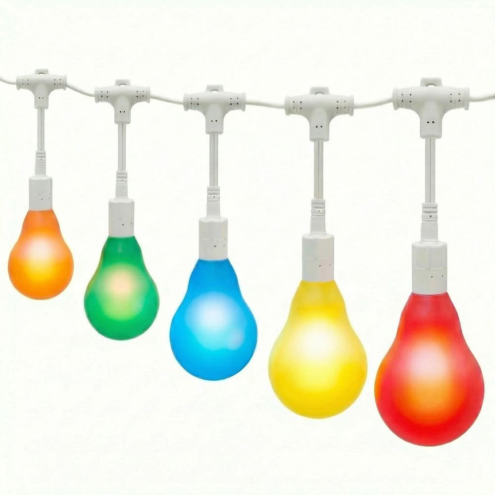 Wholesale multicolor A19 LED string lights with opaque shatterproof bulbs on white wire for holidays