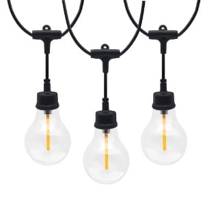 Commercial 30ft chasing LED string lights with 15 shatterproof warm white A19 bulbs