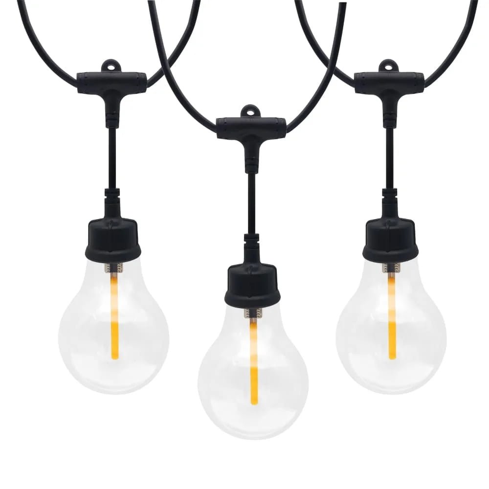 Commercial 30ft chasing LED string lights with 15 shatterproof warm white A19 bulbs