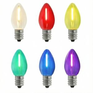 Assorted color smooth C7 LED filament replacement bulbs for vintage holiday string lights