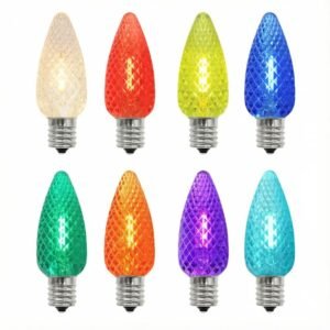 Assorted color faceted C9 LED replacement bulbs with E17 base for festive lighting