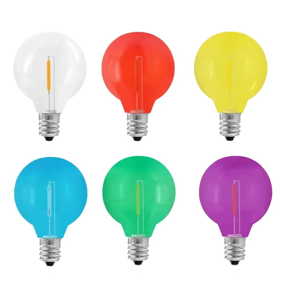 Wholesale transparent colored G40 E12 LED filament replacement bulbs for string lights