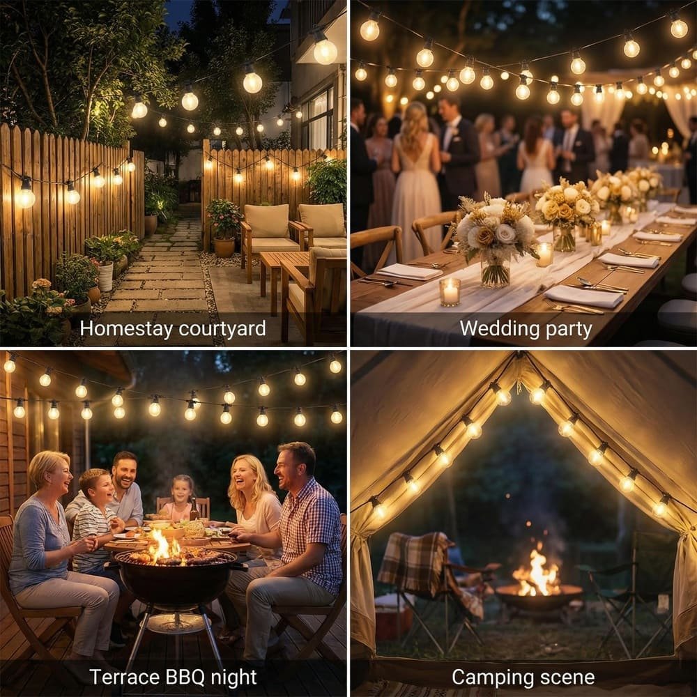 Versatile outdoor string lights for courtyard wedding terrace BBQ and camping scenarios