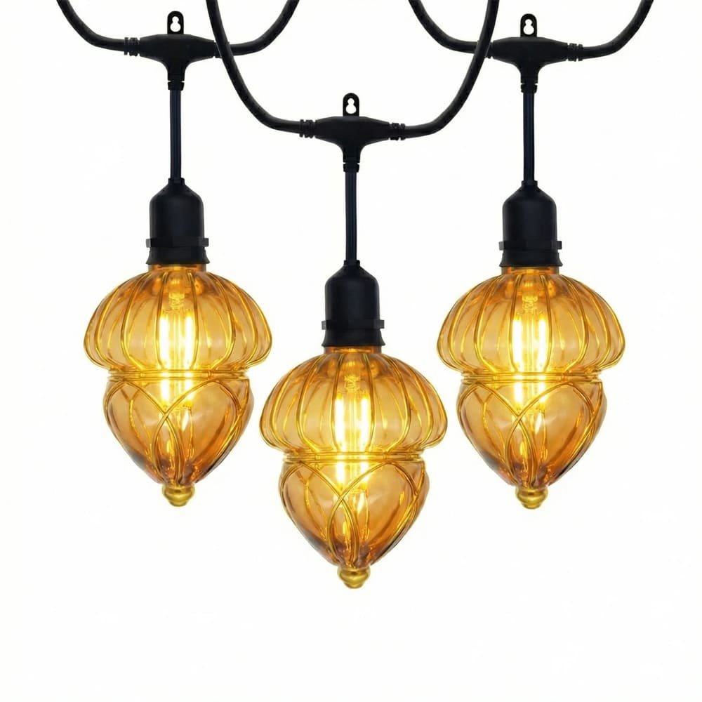 Patented vintage amber gourd LED string lights with heavy duty wire for outdoor decoration