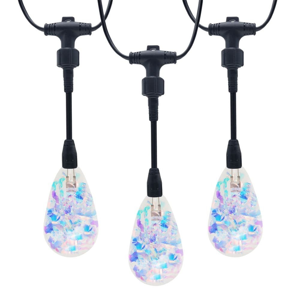 Small diameter S14 RGB string lights with inner rainbow reflective strips for commercial decor