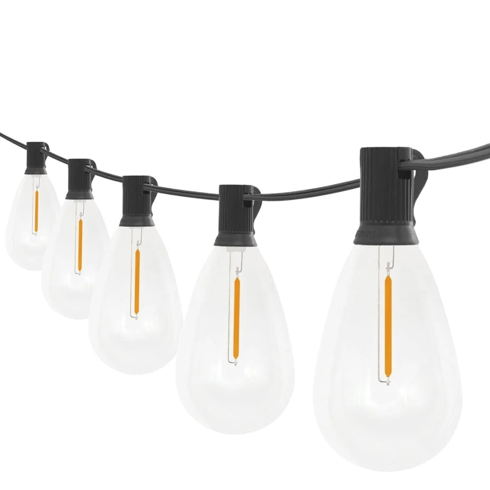 Commercial black wire S14 LED string lights with E12 base replaceable filament bulbs