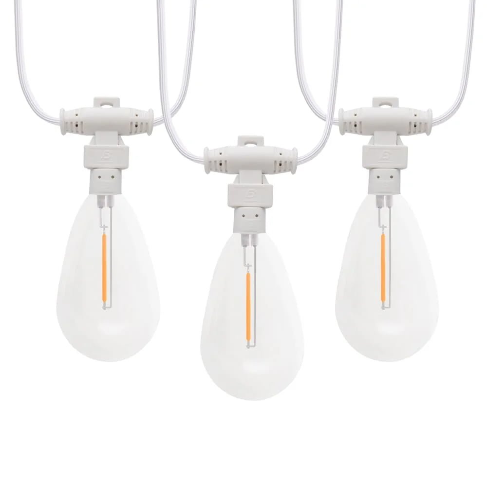 Commercial white wire S14 LED string lights with waterproof flush mount snap-on sockets