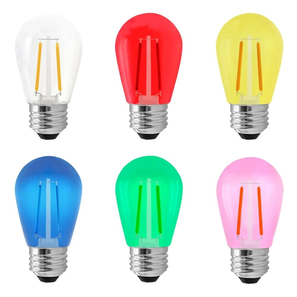 Wholesale transparent colored S14 E26 1.3W dual filament LED bulbs for festive string lights