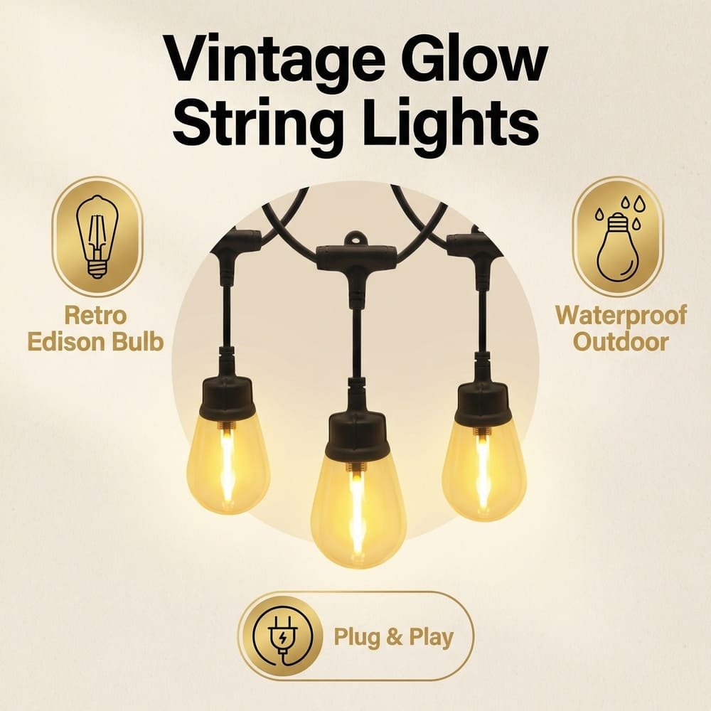 Waterproof vintage S14 LED drop string lights with retro Edison filament bulbs