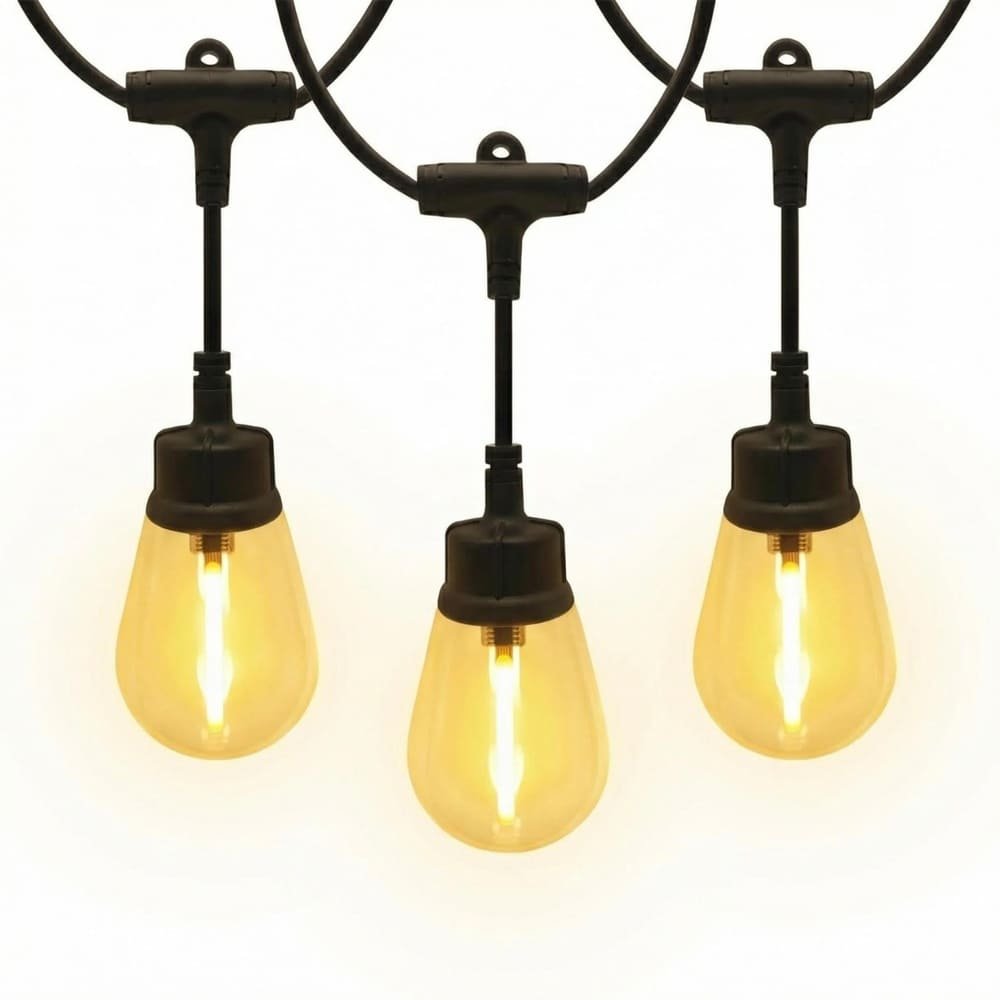 Commercial grade S14 LED filament drop string lights with heavy duty suspended sockets