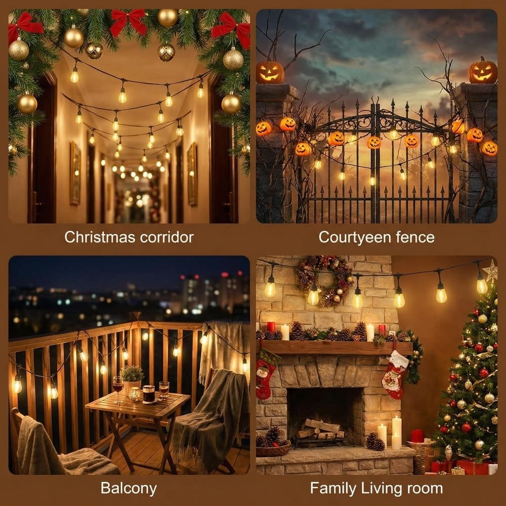 Versatile S14 LED string lights for Christmas, Halloween, balcony, and living room holiday decorations