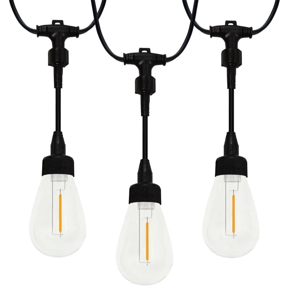 Commercial S14 LED string lights with waterproof threaded screw-lock sockets for easy repair