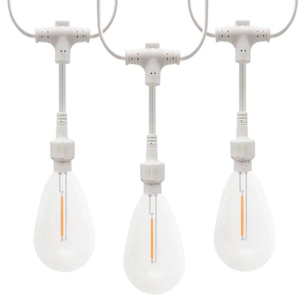 Commercial white wire S14 LED string lights with waterproof threaded pendant sockets