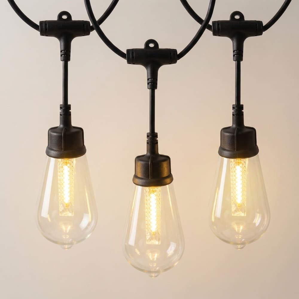 Clear ST48 LED drop pendant string lights with light guide pillar for outdoor commercial decor