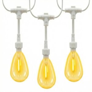 IP65 waterproof suspended S14 string lights with patent-pending screw-lock cap on white wire