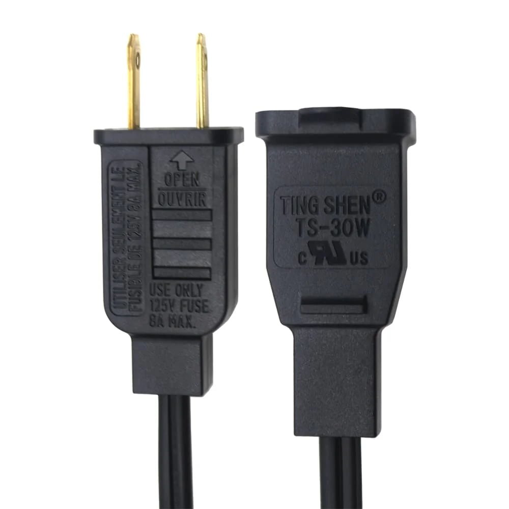 UL listed 120V US standard fused male and female string light plugs on black wire