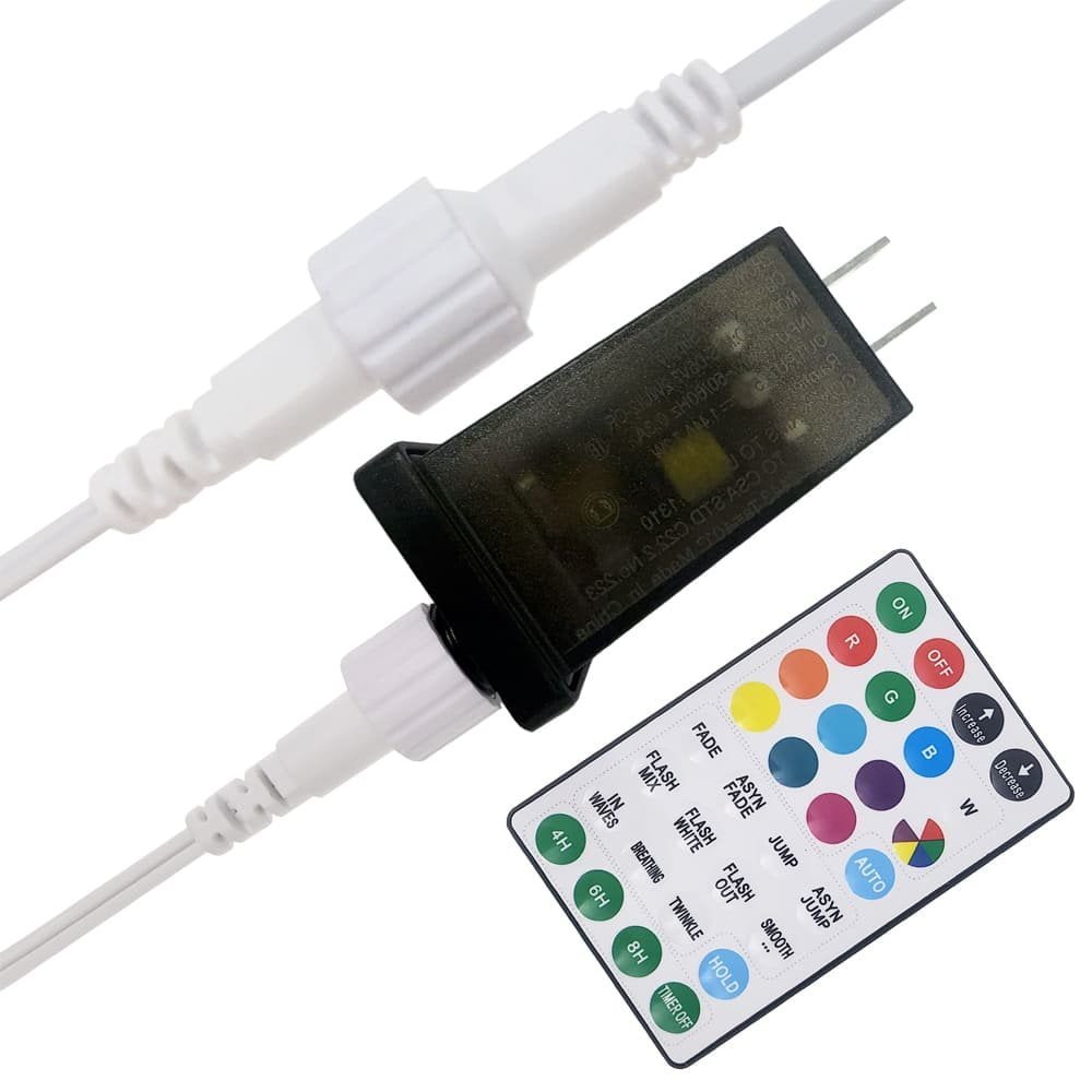 120V to 5V DC transformer adapter with remote and white waterproof connectors for RGB lights