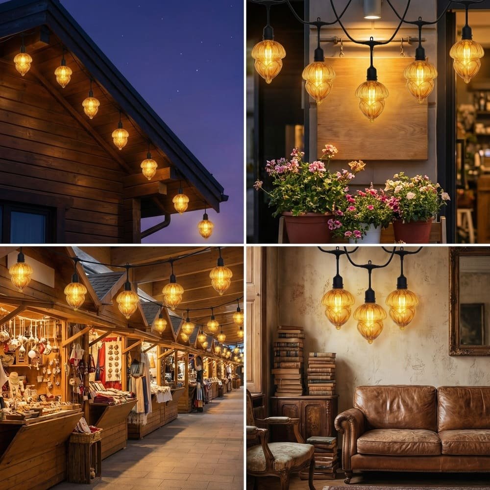 Versatile amber gourd LED string lights for commercial, outdoor, and indoor decorative applications