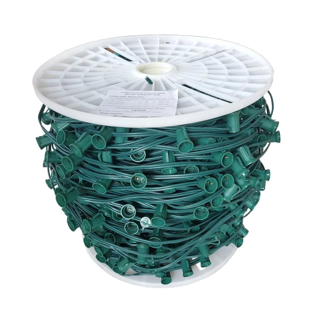 Bulk commercial C9 E17 socket string light reel green SPT-1W wire for professional installation