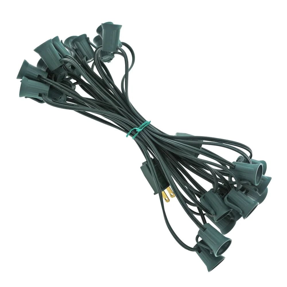25ft green commercial C9 E17 string light cord with 25 sockets SPT-1W wire