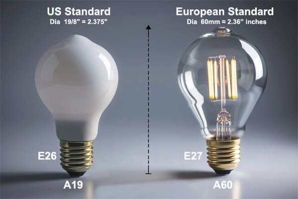 Comparison of E26 and E27 bulb bases
