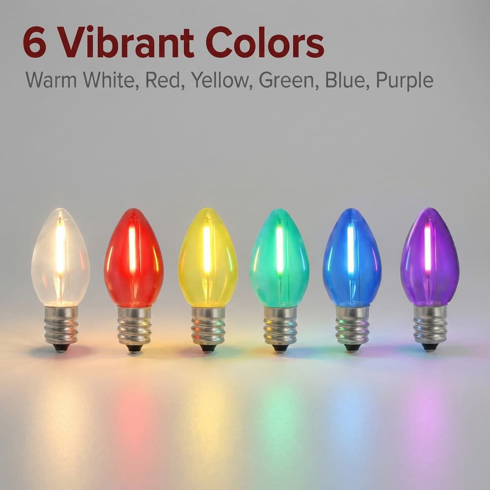 Factory direct smooth C7 LED filament bulbs E12 base shatterproof in six vibrant colors