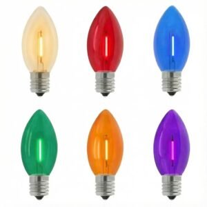 Multicolor C9 LED filament replacement bulbs with E17 base for festive holiday lighting