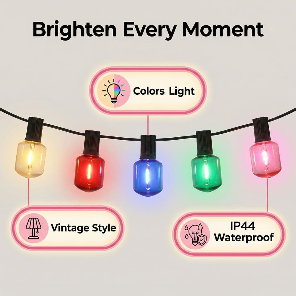 Multicolor vintage cube LED string lights with IP44 waterproof rating for festive outdoor decor