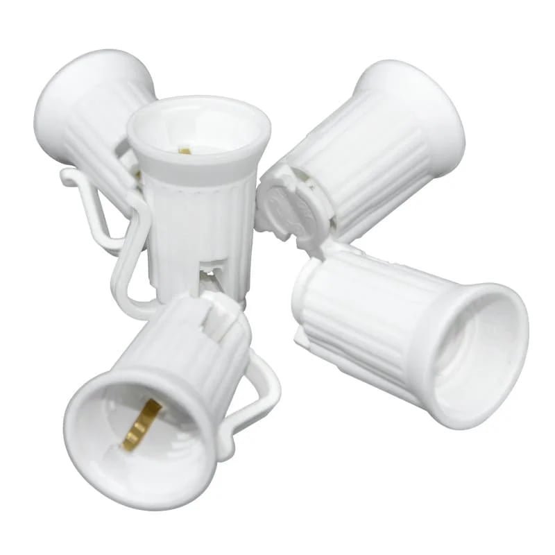 Bulk white plastic C9 E17 lamp holders for custom string light manufacturing