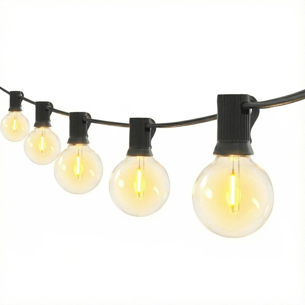 UL listed G40 LED string lights with shatterproof filament bulbs and built-in hanging hooks