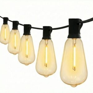 Commercial shatterproof ST38 LED vintage string lights with E12 base on black wire