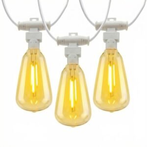 Patented IP65 waterproof white wire ST38 string lights with snap-in injection sockets