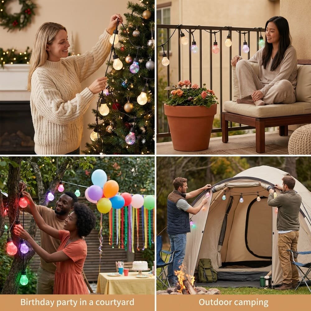 Versatile waterproof RGB string lights for Christmas trees, patios, garden parties, and camping