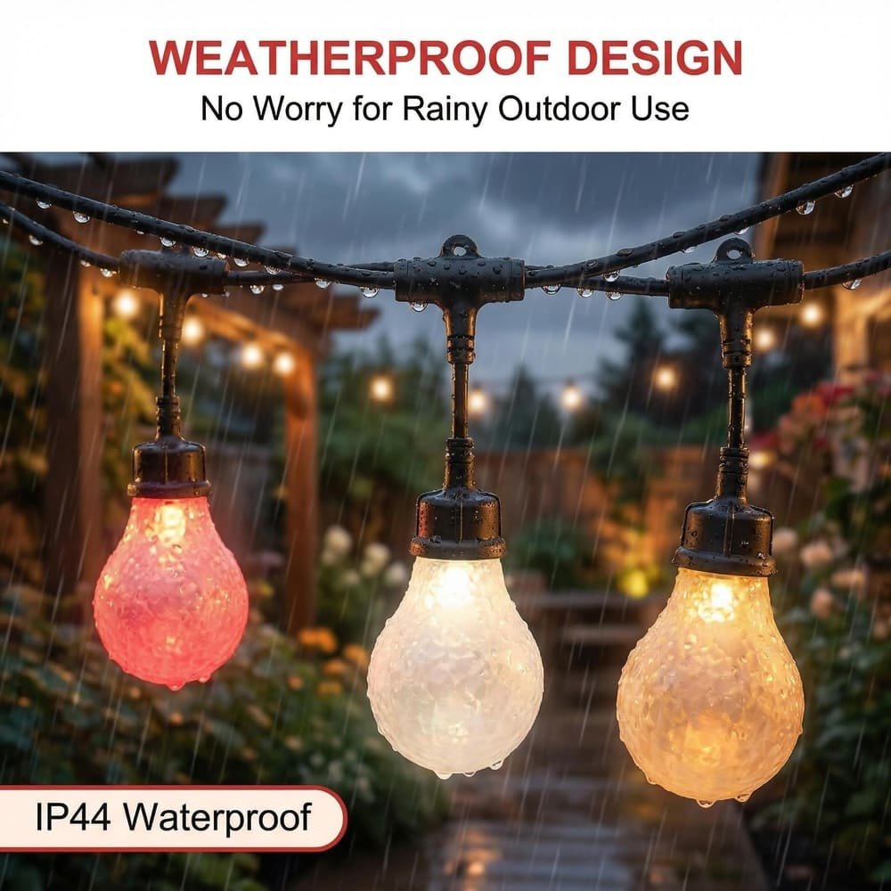 Weatherproof commercial RGB drop pendant string lights with IP44 waterproof design for outdoor use
