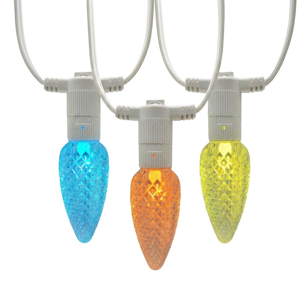 Faceted C9 RGB LED string lights with patent-pending dual-mount injection sockets