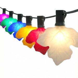 RGB maple leaf LED string lights with shatterproof milky bulbs for Halloween and Thanksgiving decor