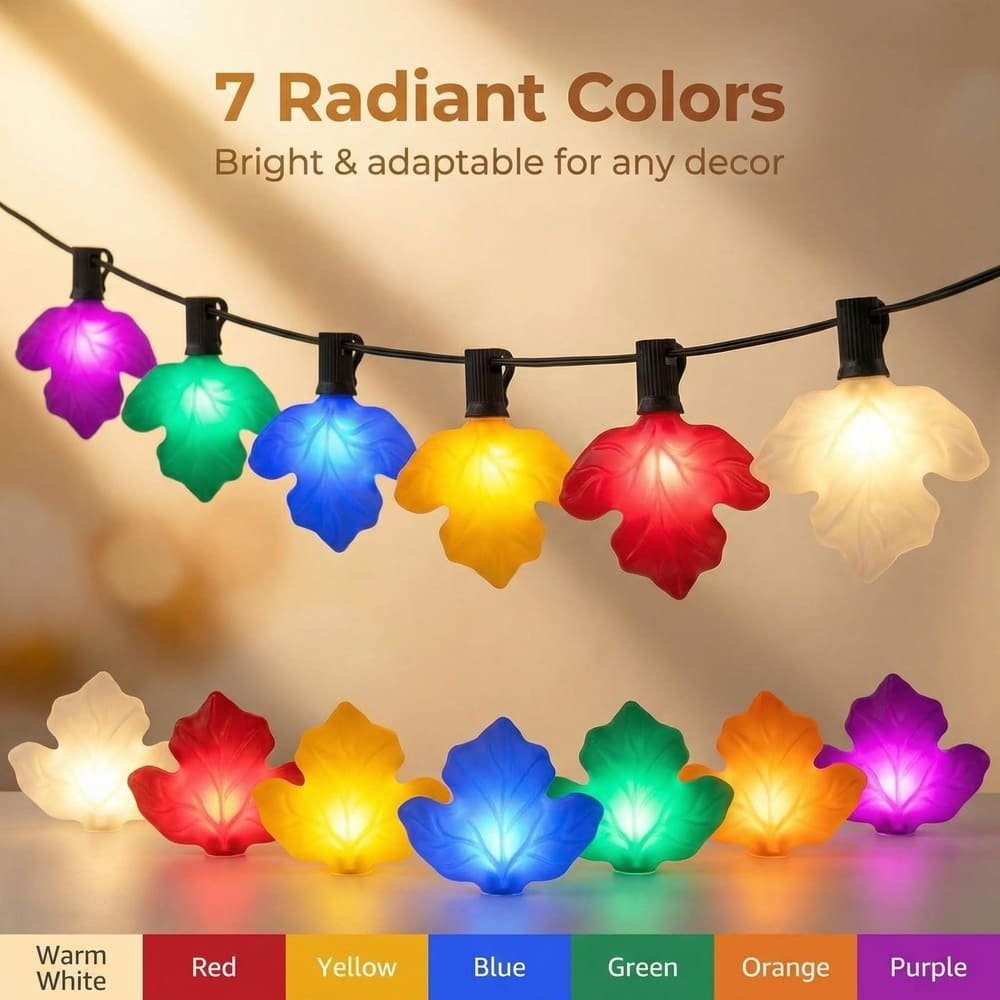 7 radiant colors maple leaf LED string lights for bright adaptable seasonal decor