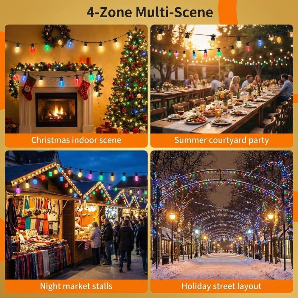 Versatile commercial S14 string lights for Christmas, summer parties, markets, and holiday street displays