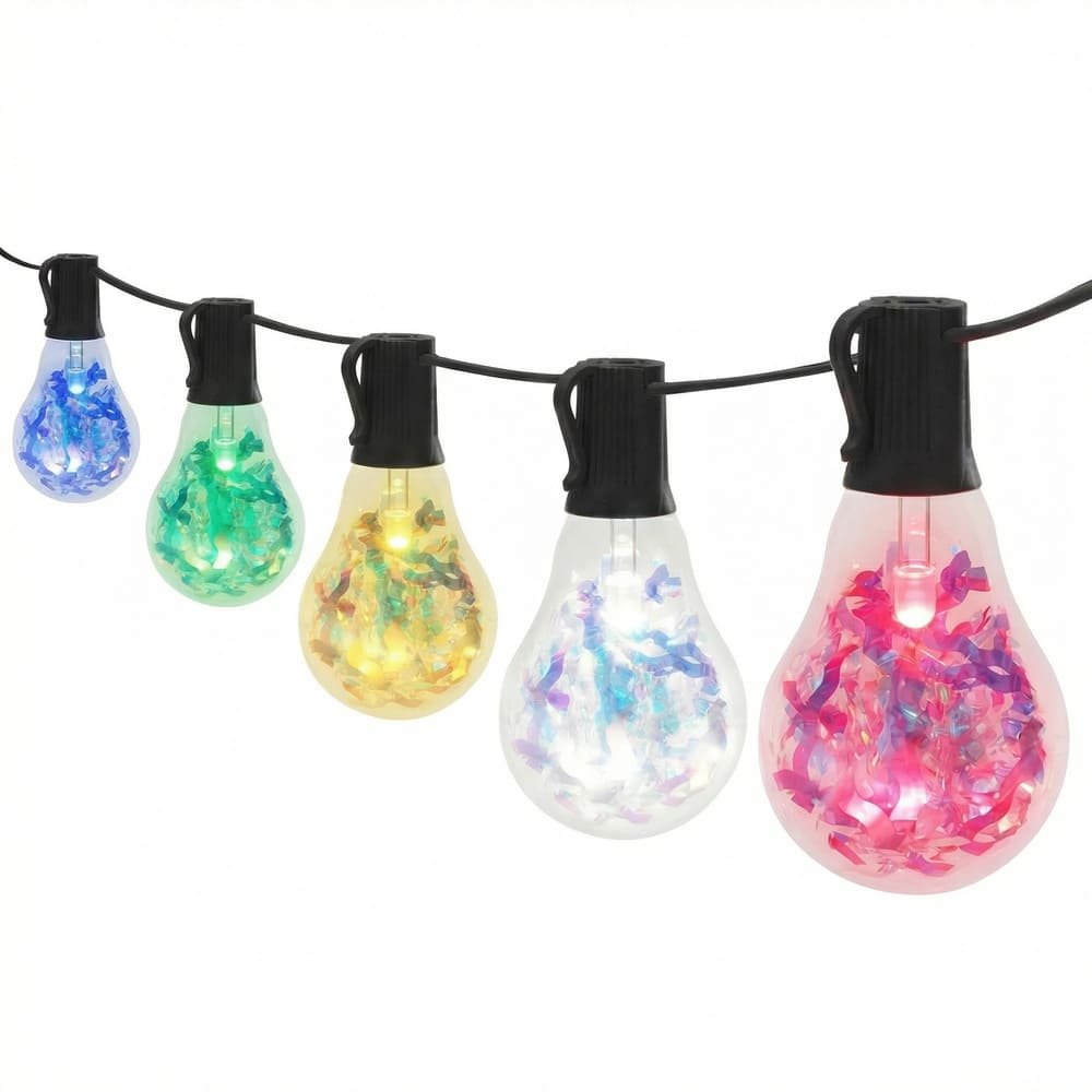Patented A19 RGB holographic LED string lights with colorful sparkle effect for holiday decor