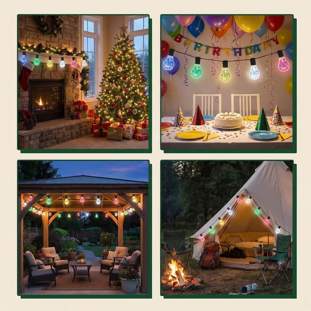 Versatile waterproof LED string lights for Christmas, birthday parties, outdoor patios, and camping tents