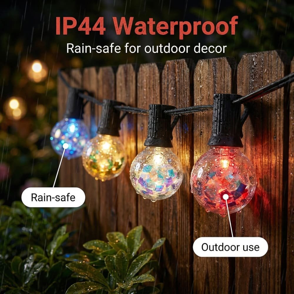 IP44 waterproof multicolor G40 LED string lights rain-safe for outdoor patio decoration