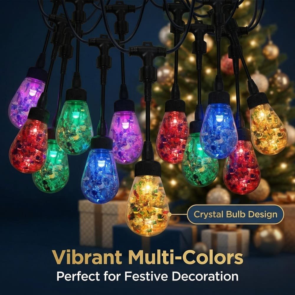 Vibrant multi-color S14 LED string lights featuring a crystal design for festive decorations.