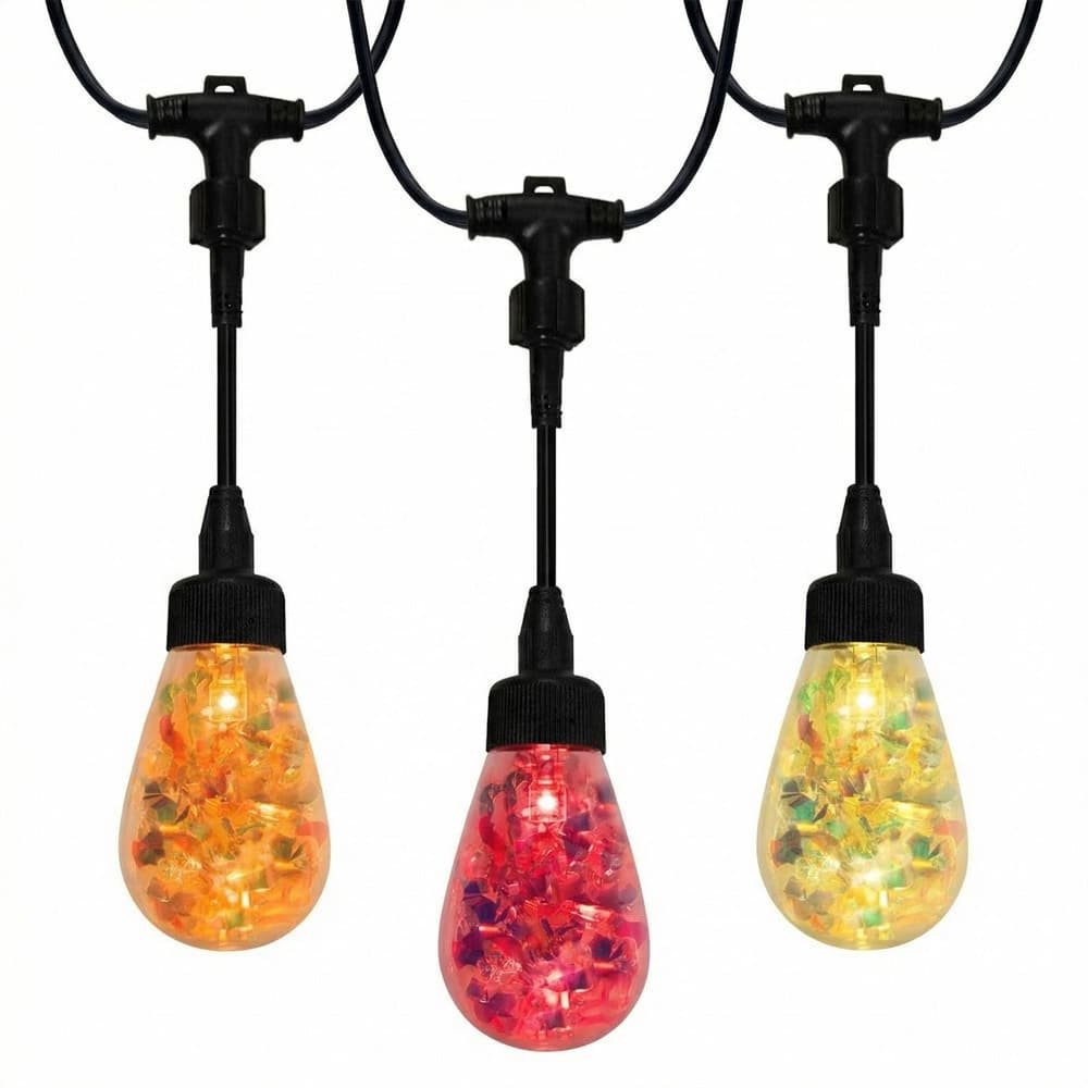 Patent pending modular S14 RGB string lights featuring detachable drops and colorful wide-cap bulbs.