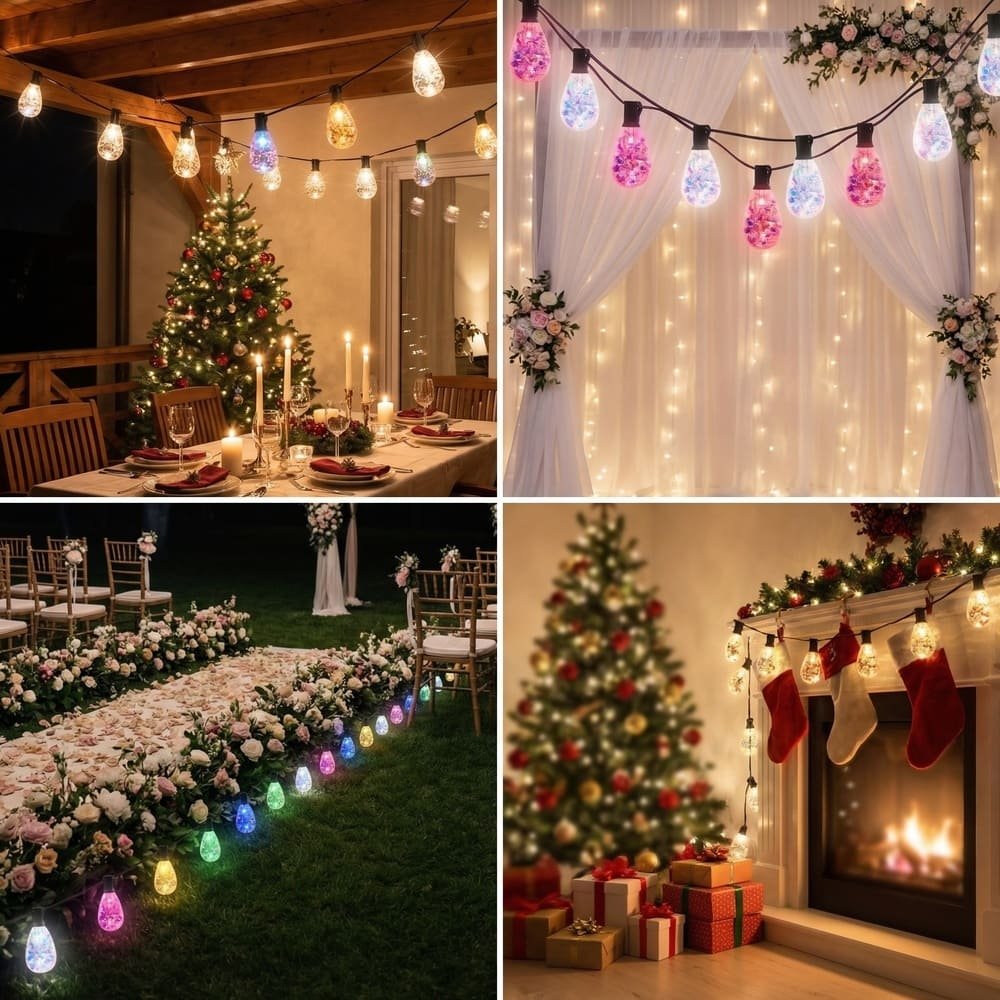 Versatile S14 LED string lights for outdoor weddings, patios, and indoor Christmas decorations