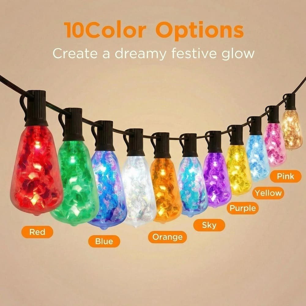 ST38 RGB string lights displaying 10 vibrant color options for creating a dreamy festive glow