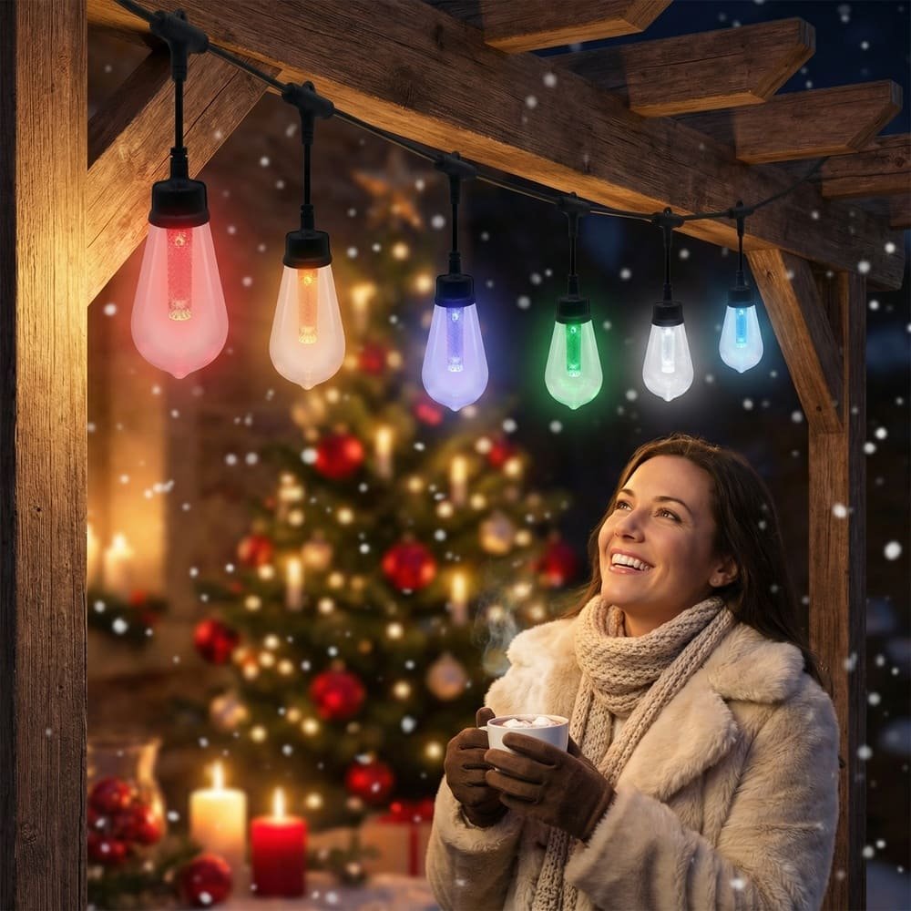 Festive multi-color LED string lights enduring snow for durable outdoor holiday decoration